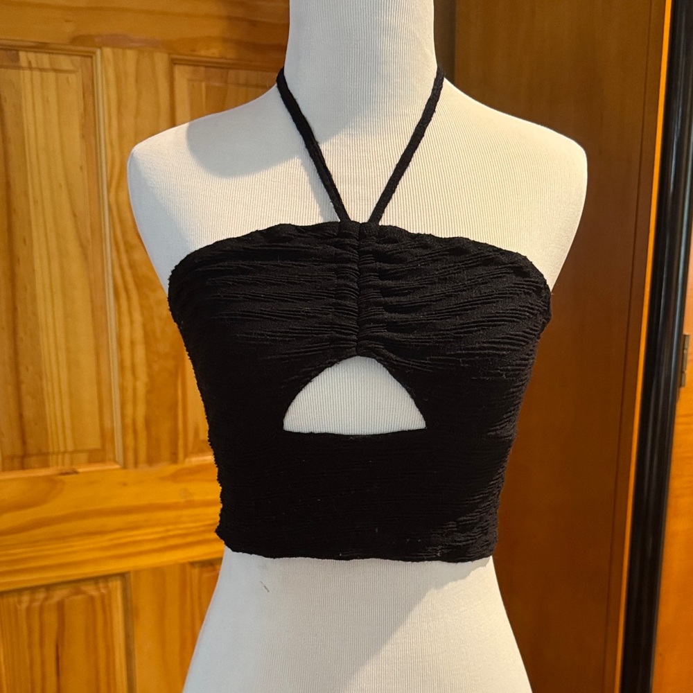 Black Halter Neck Ruched Women's Top